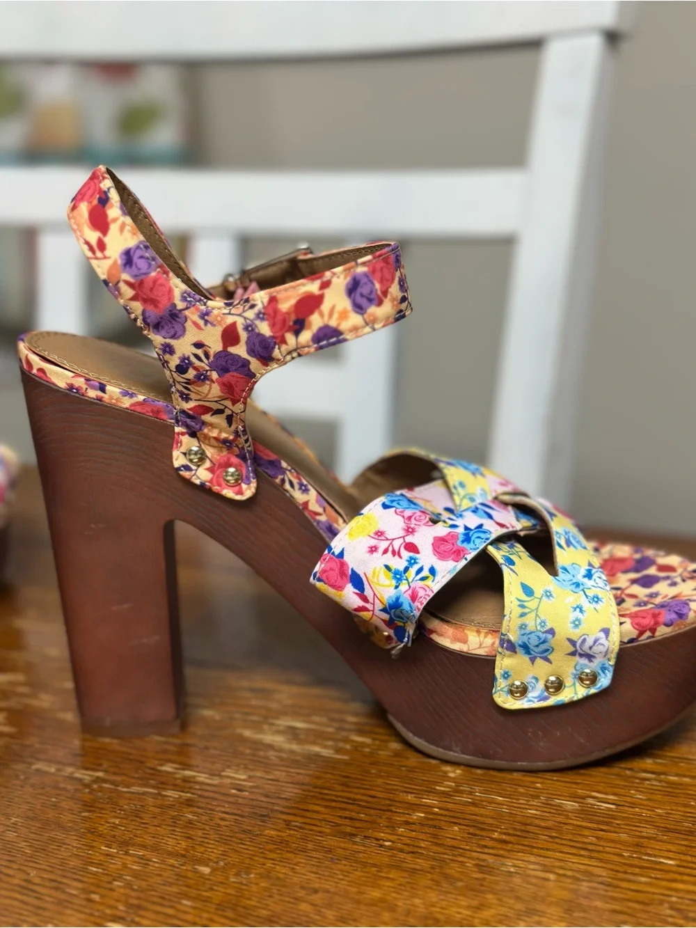 Gianni Bini Yellow Multi Floral Platform Sandals